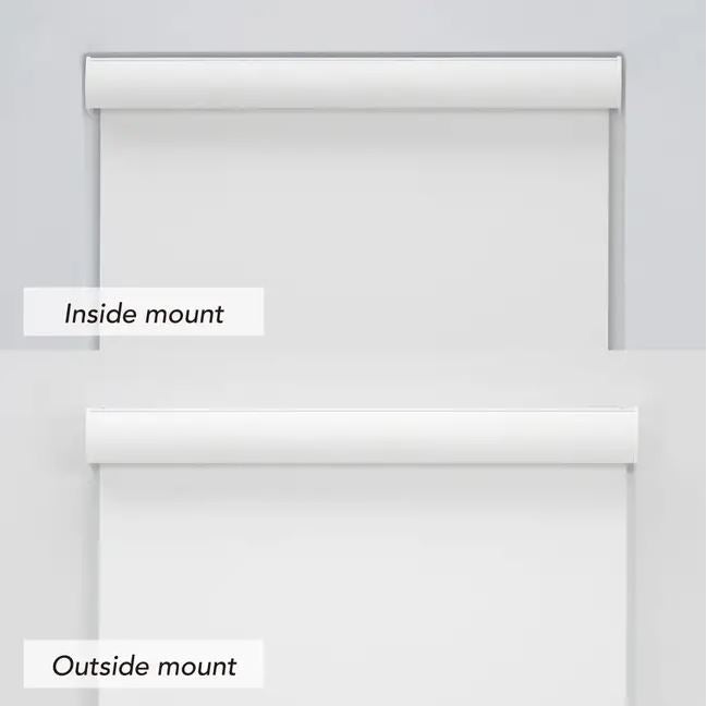 Mojave Light Filtering Roller Shade shown with inside mount and outside mount installation options