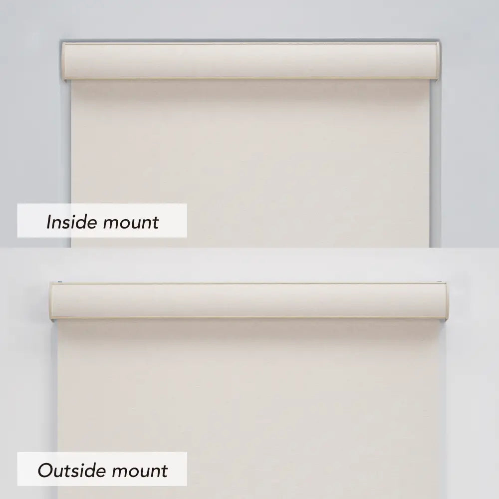 Coastal Blackout Roller Shade shown in inside mount and outside mount installation