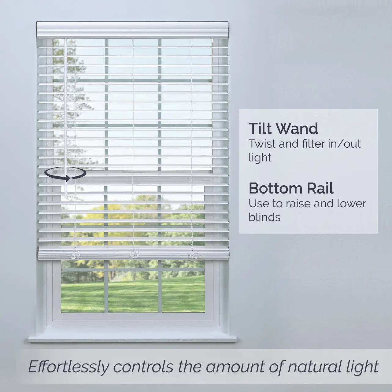 Faux Wood Blind mounting options — flush inside, partial inside, and outside with valance details